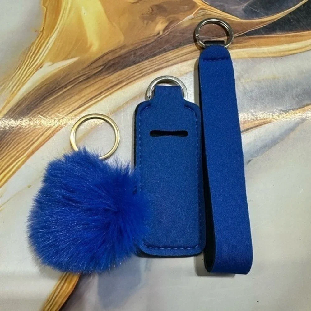 NEW‎ keychain set lip balm holder & wristlet (5 inches) & pom pom